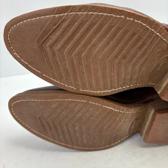 Abilene Brown Leather Cowboy Boots Western Embroidered Gum Oil Resistant Soles 7